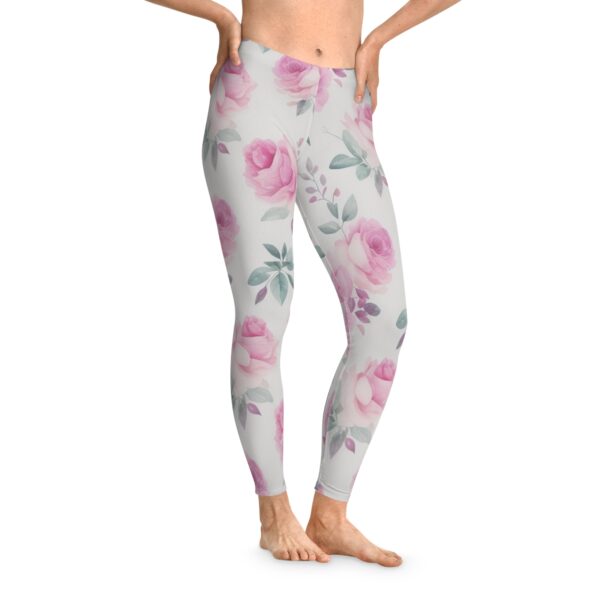 Pink Rose Stretchy Leggings (AOP) Clothing Activewear 7