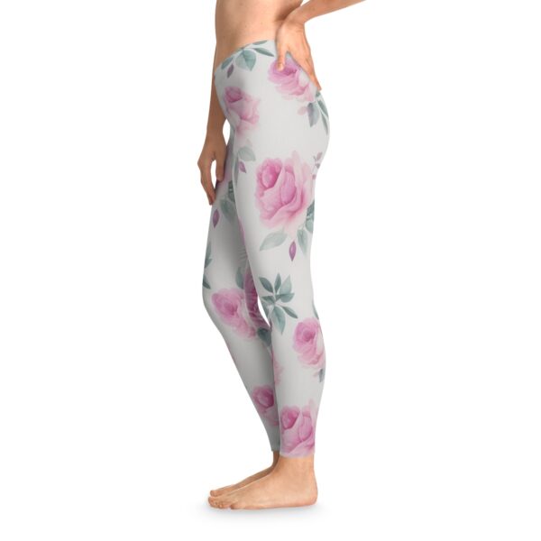 Pink Rose Stretchy Leggings (AOP) Clothing Activewear 11