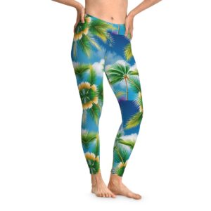 Whispering Palms Stretchy Leggings (AOP) Clothing Activewear