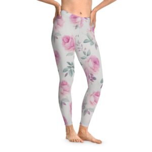 Pink Rose Stretchy Leggings (AOP) Clothing Activewear
