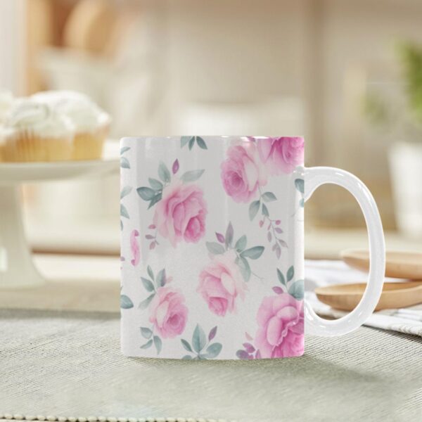 Ceramic Mug – 11 oz White –  Pink Rose Drinkware Artistic Coffee Cups