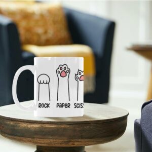 Ceramic Mug – 11 oz White –  Rock Paper Scissors Drinkware Artistic Coffee Cups