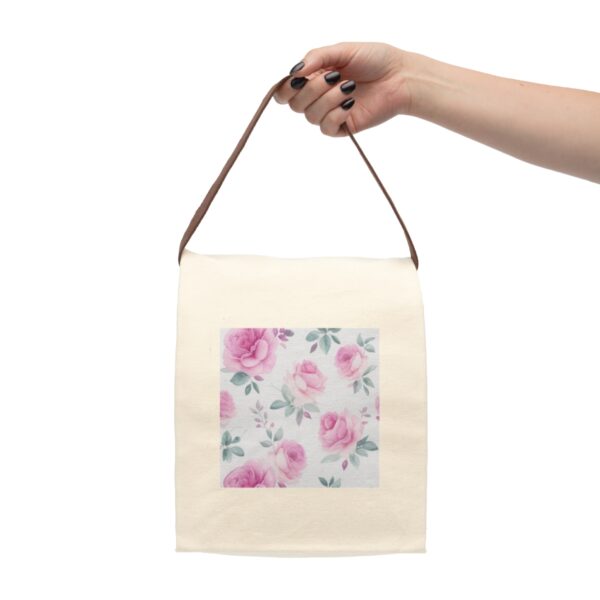 Canvas Lunch Bag “Pink Roses” Reusable Eco-Friendly With Strap Bags/Backpacks Canvas Lunch Tote 5