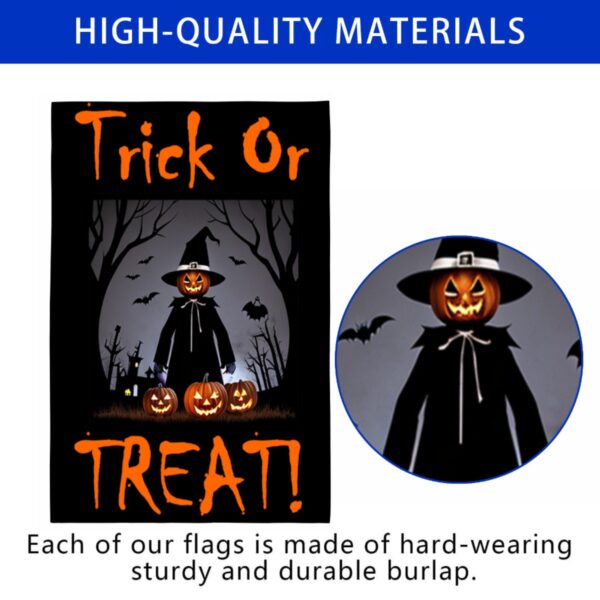Linen Garden Flag Banner – Halloween
– Trick or Treat Scarecrow 12″x18″ Garden Banner Flags Decorative Yard 2