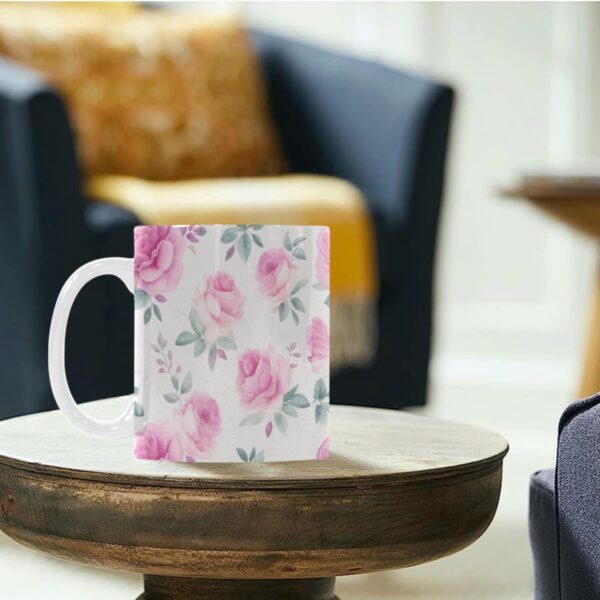 Ceramic Mug – 11 oz White –  Pink Rose Drinkware Artistic Coffee Cups 3