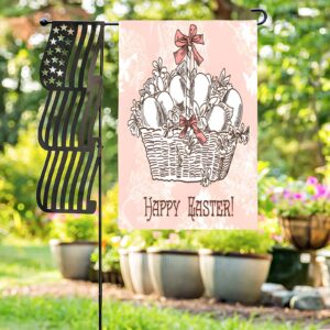 Linen Garden Flag Banner – Easter   – Basket 12″x18″ – White  Garden Banner Flags Decorative Yard