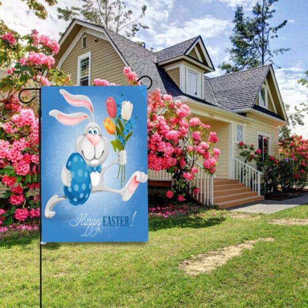 Linen Garden Flag Banner – Easter   – Blue Tulip Bunny 12″x18″ – White  Garden Banner Flags Decorative Yard 5