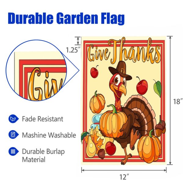 Linen Garden Flag Banner – Thanksgiving
– Give Thanks 12″x18″ Garden Banner Flags Decorative Yard 3