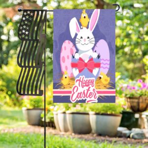 Linen Garden Flag Banner – Easter   – Purple Bunny 12″x18″ – White  Garden Banner Flags Decorative Yard