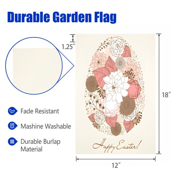 Linen Garden Flag Banner – Easter   – Floral Egg 12″x18″ – White  Garden Banner Flags Decorative Yard 3