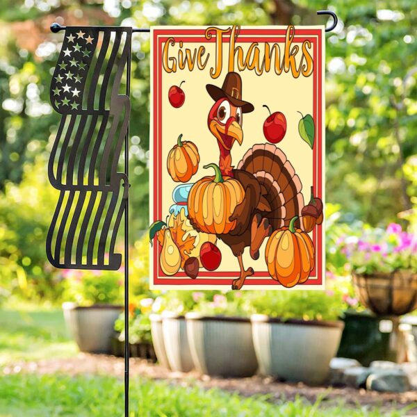 Linen Garden Flag Banner – Thanksgiving
– Give Thanks 12″x18″ Garden Banner Flags Decorative Yard 4