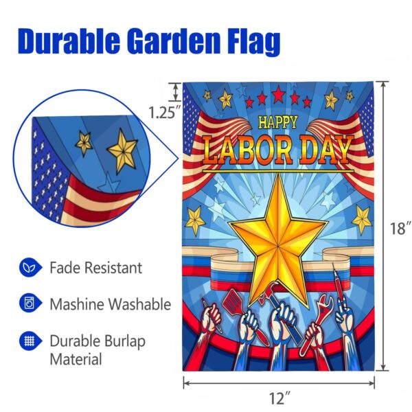 Linen Garden Flag Banner – Labor
Day  – Happy Labor Day 12″x18″ Garden Banner Flags Decorative Yard 3