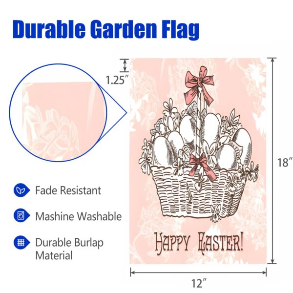 Linen Garden Flag Banner – Easter   – Basket 12″x18″ – White  Garden Banner Flags Decorative Yard 3