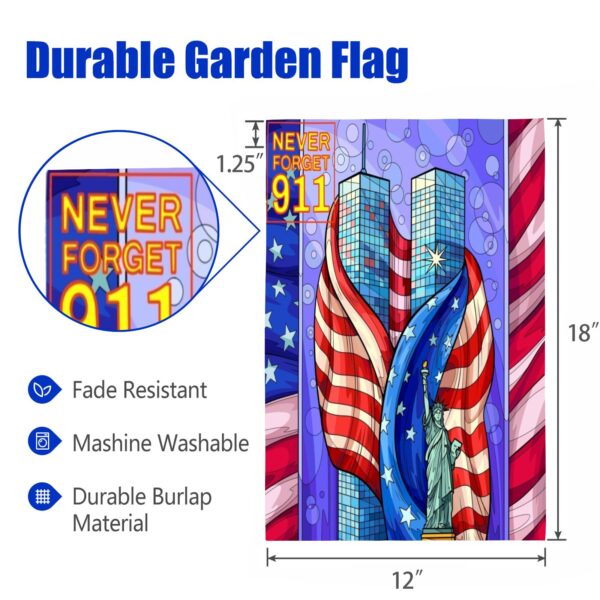 Linen Garden Flag Banner – 911
– Never Forget 12″x18″ Garden Banner Flags Decorative Yard 3