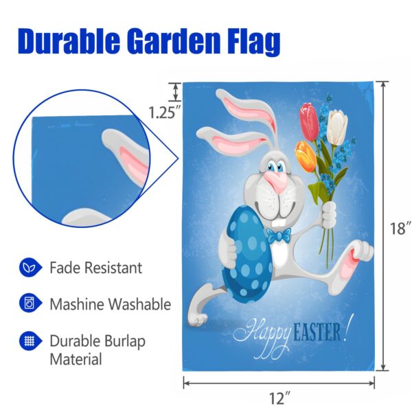 Linen Garden Flag Banner – Easter   – Blue Tulip Bunny 12″x18″ – White  Garden Banner Flags Decorative Yard 3