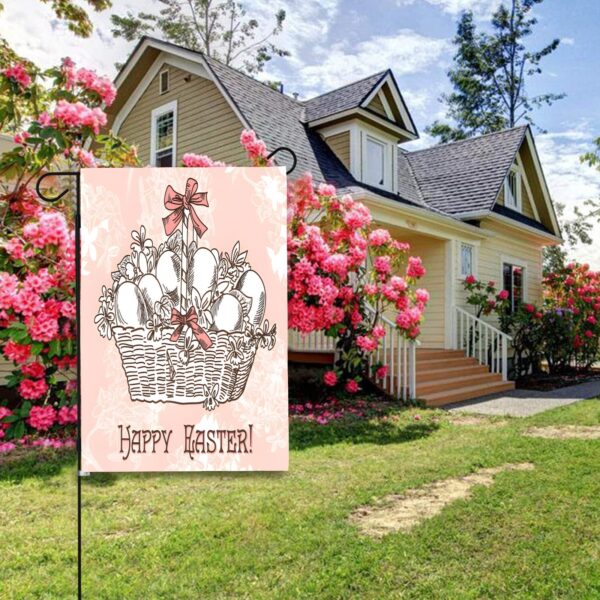 Linen Garden Flag Banner – Easter   – Basket 12″x18″ – White  Garden Banner Flags Decorative Yard 5