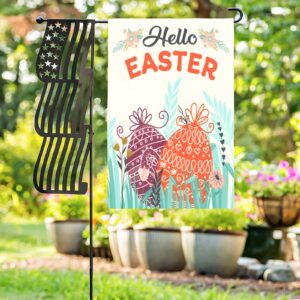 Linen Garden Flag Banner – Easter   – Hello Easter 12″x18″   Garden Banner Flags Decorative Yard
