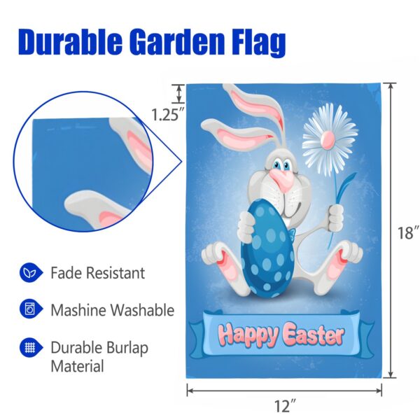 Linen Garden Flag Banner – Easter   – Blue Daisy Bunny 12″x18″ – White  Garden Banner Flags Decorative Yard 3