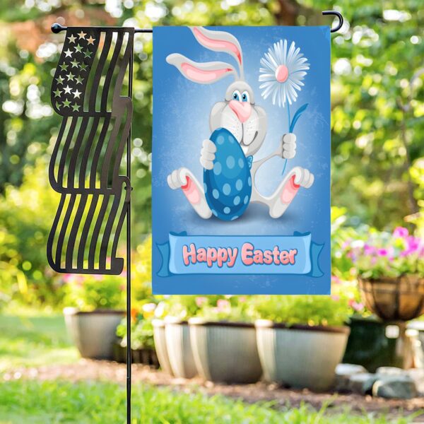 Linen Garden Flag Banner – Easter   – Blue Daisy Bunny 12″x18″ – White  Garden Banner Flags Decorative Yard 4