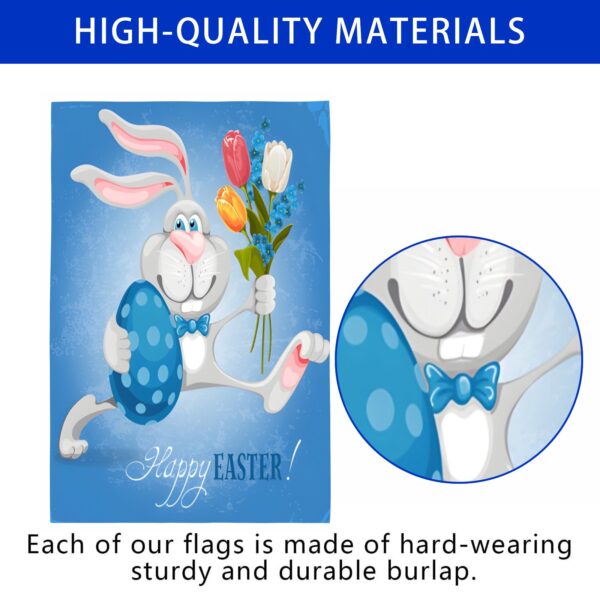 Linen Garden Flag Banner – Easter   – Blue Tulip Bunny 12″x18″ – White  Garden Banner Flags Decorative Yard 2