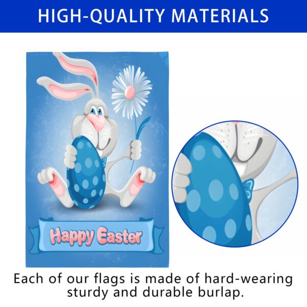 Linen Garden Flag Banner – Easter   – Blue Daisy Bunny 12″x18″ – White  Garden Banner Flags Decorative Yard 2
