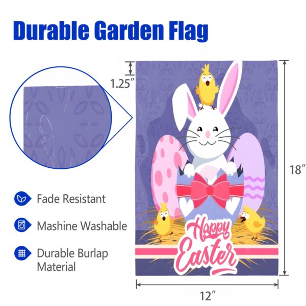 Linen Garden Flag Banner – Easter   – Purple Bunny 12″x18″ – White  Garden Banner Flags Decorative Yard 3