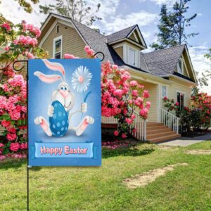 Linen Garden Flag Banner – Easter   – Blue Daisy Bunny 12″x18″ – White  Garden Banner Flags Decorative Yard