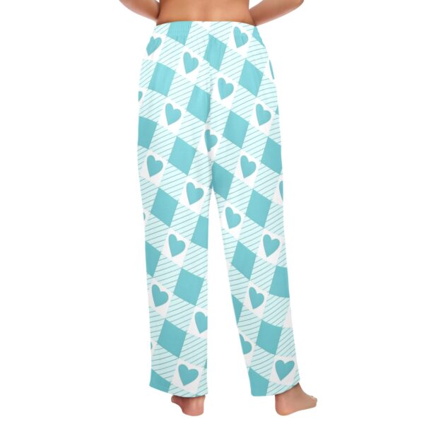 Ladies Sleeping Pajama Pants – Teal Plaid Love – Women's Pajamas Clothing Cozy Lounge Trousers 3