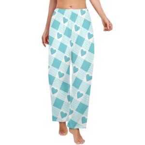 Ladies Sleeping Pajama Pants – Teal Plaid Love – Women's Pajamas Clothing Cozy Lounge Trousers