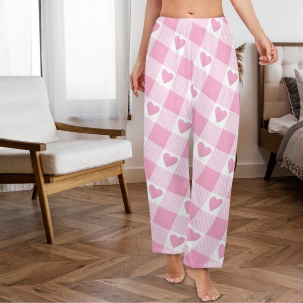Ladies Sleeping Pajama Pants – Pink-Plaid Heart – Women’s Pajamas Clothing Cozy Lounge Trousers 6