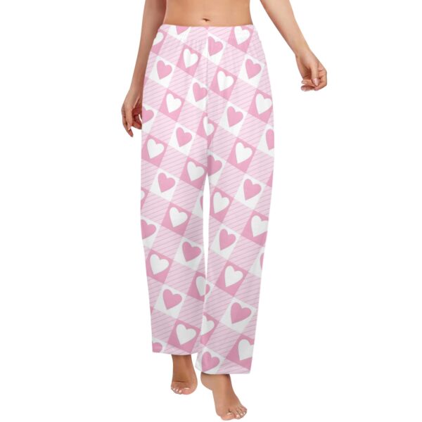 Ladies Sleeping Pajama Pants – Pink Plaid Love – Women's Pajamas Clothing Cozy Lounge Trousers