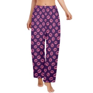 Ladies Sleeping Pajama Pants – Pink Lips – Women's Pajamas Clothing Cozy Lounge Trousers