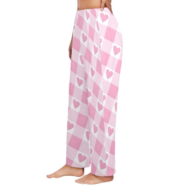 Ladies Sleeping Pajama Pants – Pink-Plaid Heart – Women’s Pajamas Clothing Cozy Lounge Trousers 2