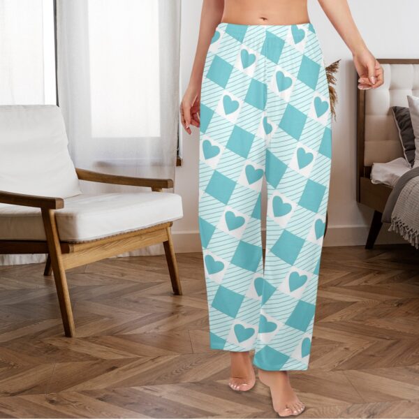 Ladies Sleeping Pajama Pants – Teal Plaid Love – Women's Pajamas Clothing Cozy Lounge Trousers 6