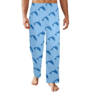 Men’s Sleeping Pajama Pants – Blue-Dolphins – Men’s Pajamas Clothing Cozy Lounge Trousers