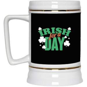 Ceramic Beer Stein Gift for Beer Lovers – St. Patrick’s Day Beer Stein Mugs –  Irish For A Day 22oz. CC Beer Accessories
