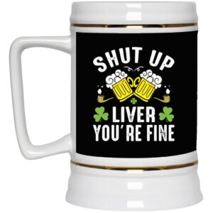 Ceramic Beer Stein Gift for Beer Lovers – St. Patrick’s Day Beer Stein Mugs –  Liver Fine 4 22oz. CC Beer Accessories