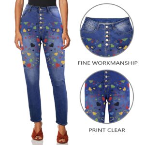 Ladies Printed Jeans – Hollow Hearts Women’s Jeans (Front Printing) Clothing Designer printed jeans for women