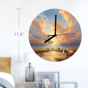 Wall Clock Artwork – Personalized Animal Clocks 11.6″ –  Horse Watering Hole Gifts/Party/Celebration Custom Artwork Wall Clocks