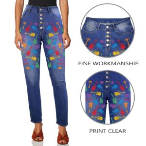 Ladies Printed Jeans – Guitars Color Women’s Jeans (Front Printing) Clothing Designer printed jeans for women