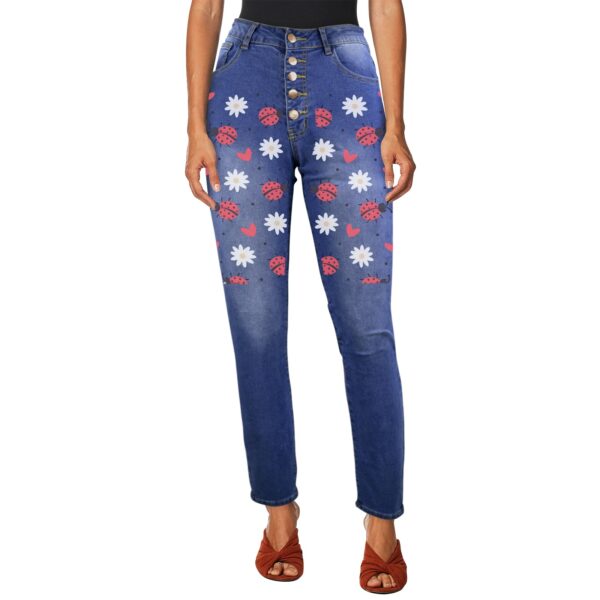 Ladies Printed Jeans – Red Ladies Women’s Jeans (Front Printing) Clothing Designer printed jeans for women 6