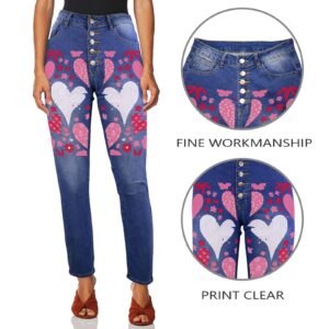 Ladies Printed Jeans – Textured Hearts Women’s Jeans (Front Printing) Clothing Designer printed jeans for women
