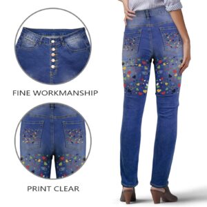 Ladies Printed Jeans – Hollow Hearts Women’s Jeans (Back Printing) Clothing Designer printed jeans for women