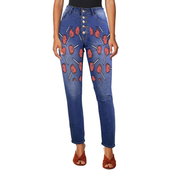 Ladies Printed Jeans – Red Lollipops Women’s Jeans (Front Printing) Clothing Designer printed jeans for women 6