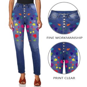 Ladies Printed Jeans – Candy Hearts Women’s Jeans (Front Printing) Clothing Designer printed jeans for women