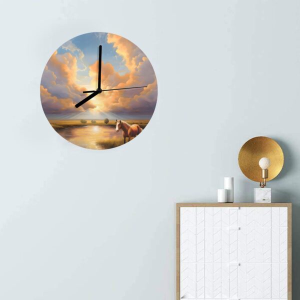 Wall Clock Artwork – Personalized Animal Clocks 11.6″ –  Horse Watering Hole Gifts/Party/Celebration Custom Artwork Wall Clocks 4