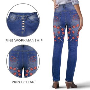 Ladies Printed Jeans – Red Lollipops Women’s Jeans (Back Printing) Clothing Designer printed jeans for women