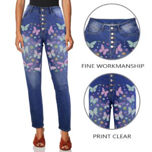 Ladies Printed Jeans – Pastel Butterfly Women’s Jeans (Front Printing) Clothing Designer printed jeans for women