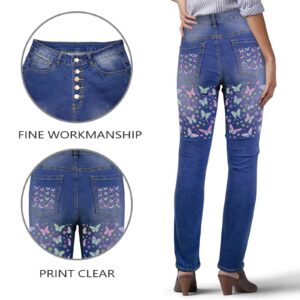 Ladies Printed Jeans – Pastel Butterfly Women’s Jeans (Back Printing) Clothing Designer printed jeans for women
