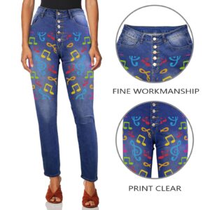 Ladies Printed Jeans – Music Colors Women’s Jeans (Front Printing) Clothing Designer printed jeans for women